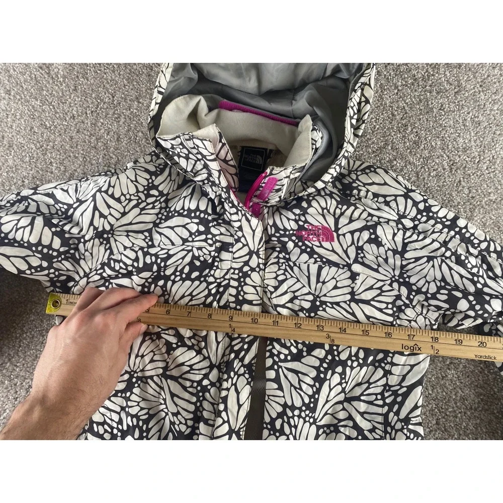 The North Face Girls L HyVent Rain Jacket Black White Butterfly Print 14/16